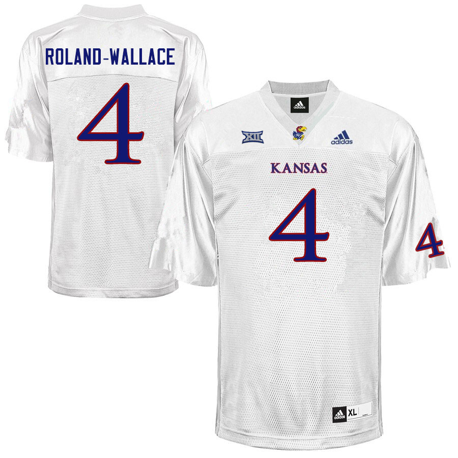 Men #4 Christian Roland-Wallace Kansas Jayhawks College Football Jerseys Sale-White